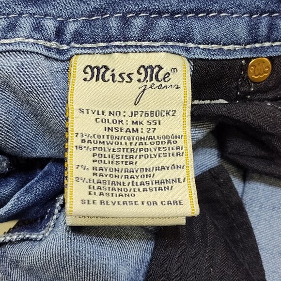 Miss Me Signature Cuffed Skinny Low-Rise Jeans Sz 33 Denim Embroidered JP7680CK2 - Picture 8 of 9